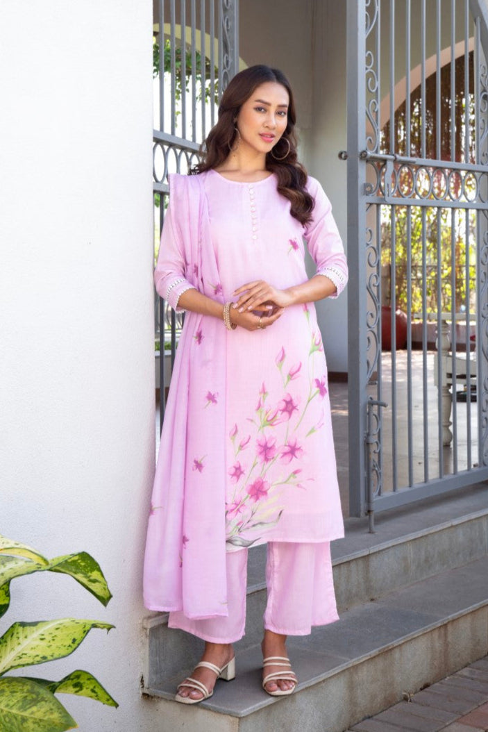 Pastel Pink Floral Kurta Set