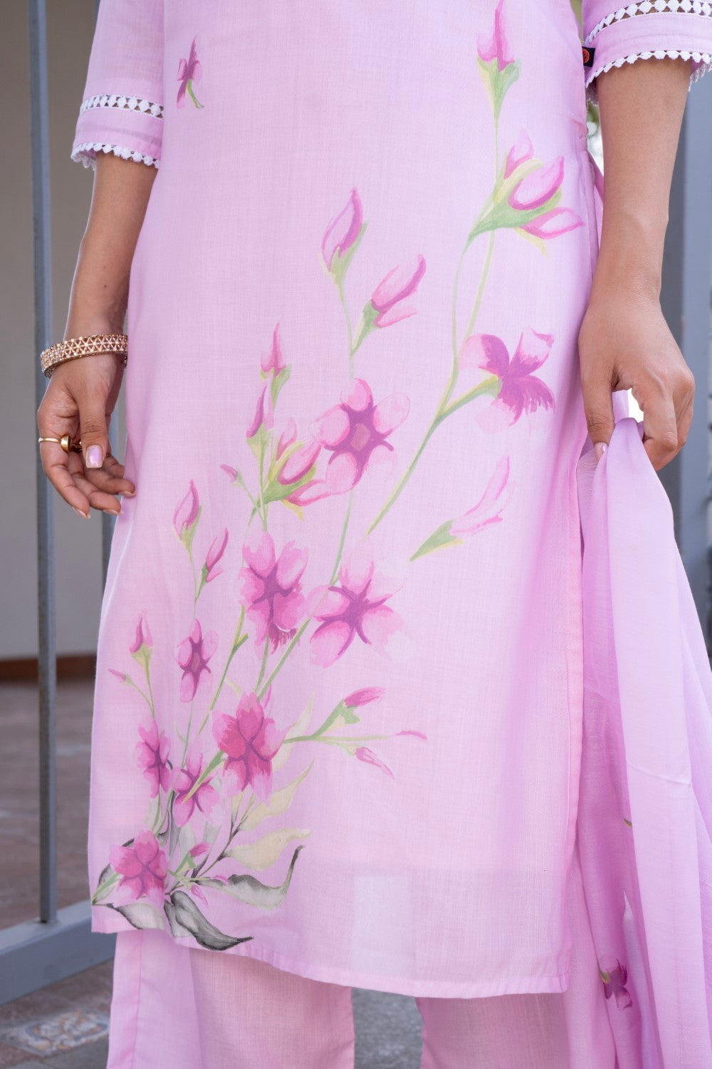 Pastel Pink Floral Kurta Set